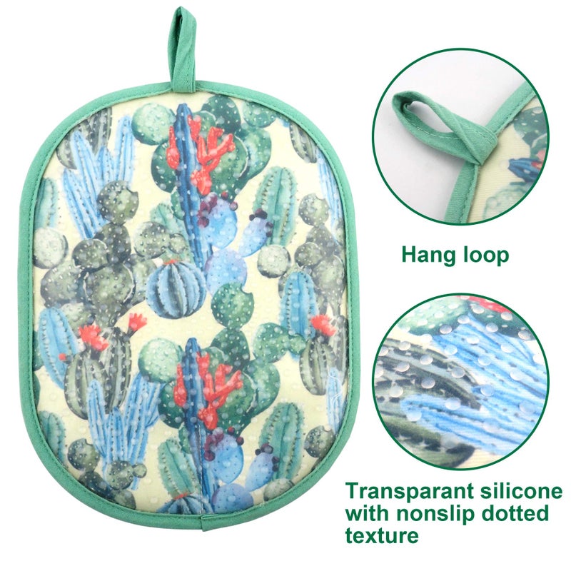 RED LMLDETA Pot Holders Set of 2 with Transparent Clear Silicone Shell and Nice Cactus Flower Cotton Lining, Heat Resistant to 500 F Kitchen Oven Gloves Pot Holder for Cooking (Cactus Flower, Potholders) - Image 3